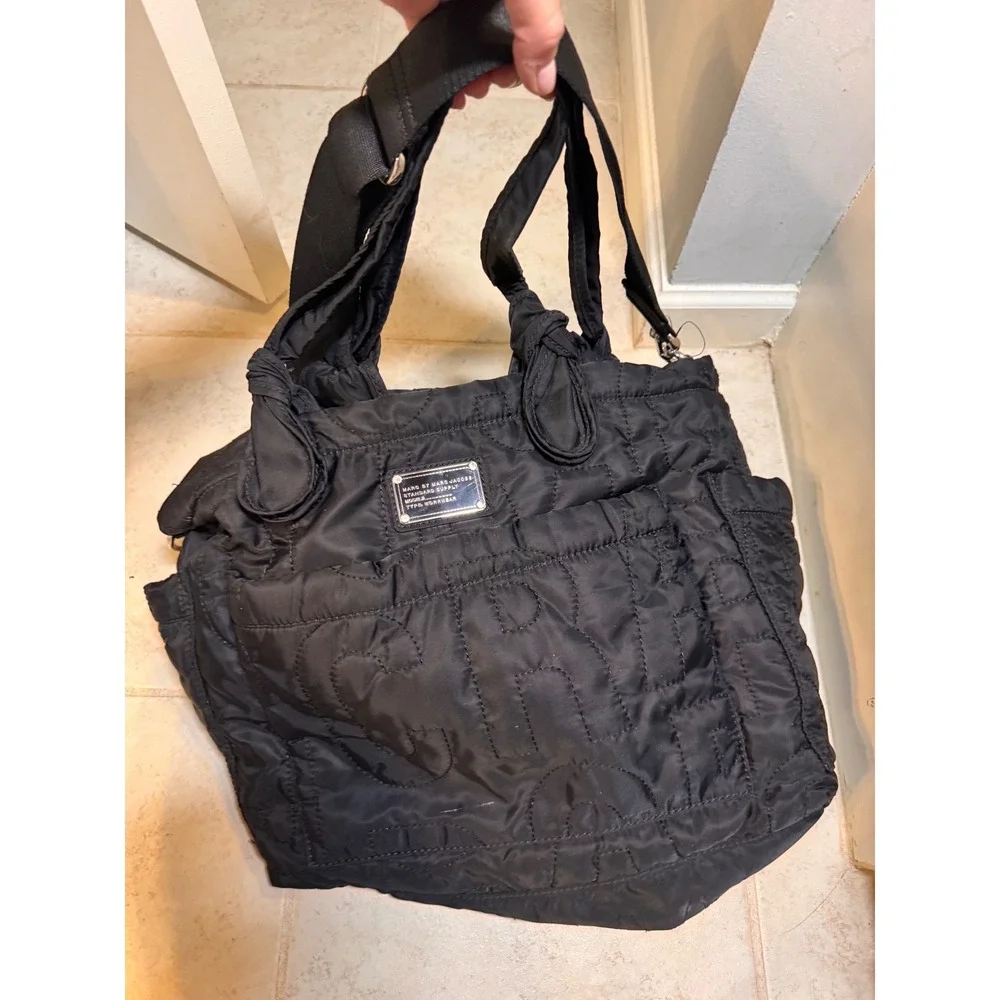 Marc by Marc Jacobs Black Quilted Nylon Tote Bag Shoulder‎ Handbag Babybag